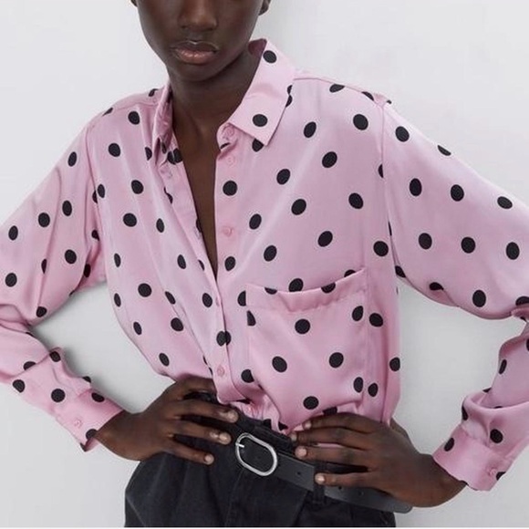 Zara Tops - Zara Pink Polka Dot Button-Up Blouse – Size S
